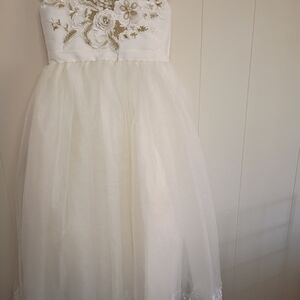 Charming Ivory and Gold Floral Kids Dress